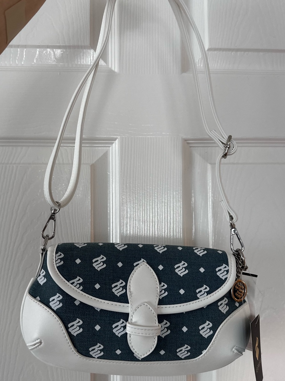 Rocawear monogram bag crossbody bag denim faux leather with rhinestone charm